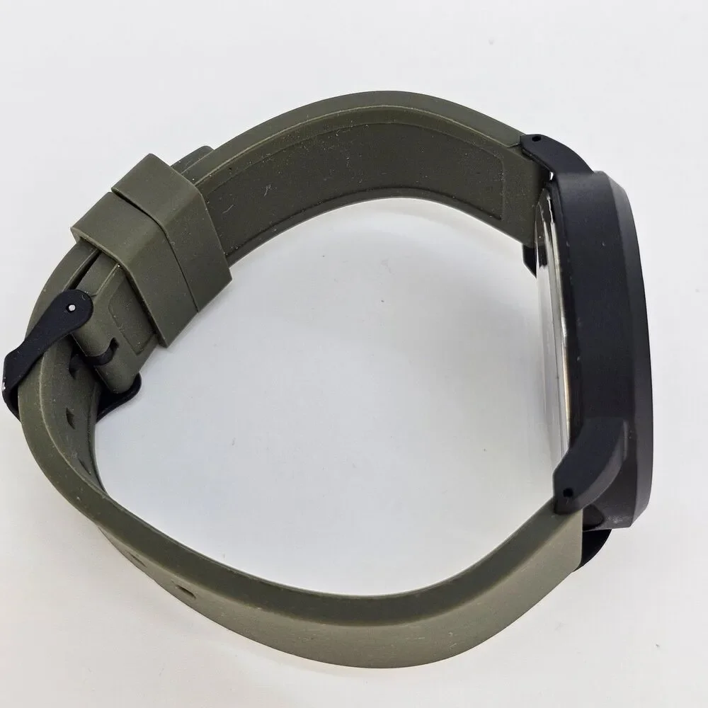 Men's Watch 45MM Black‎ Case Black Dial Dark Green Plastic Bands New Battery